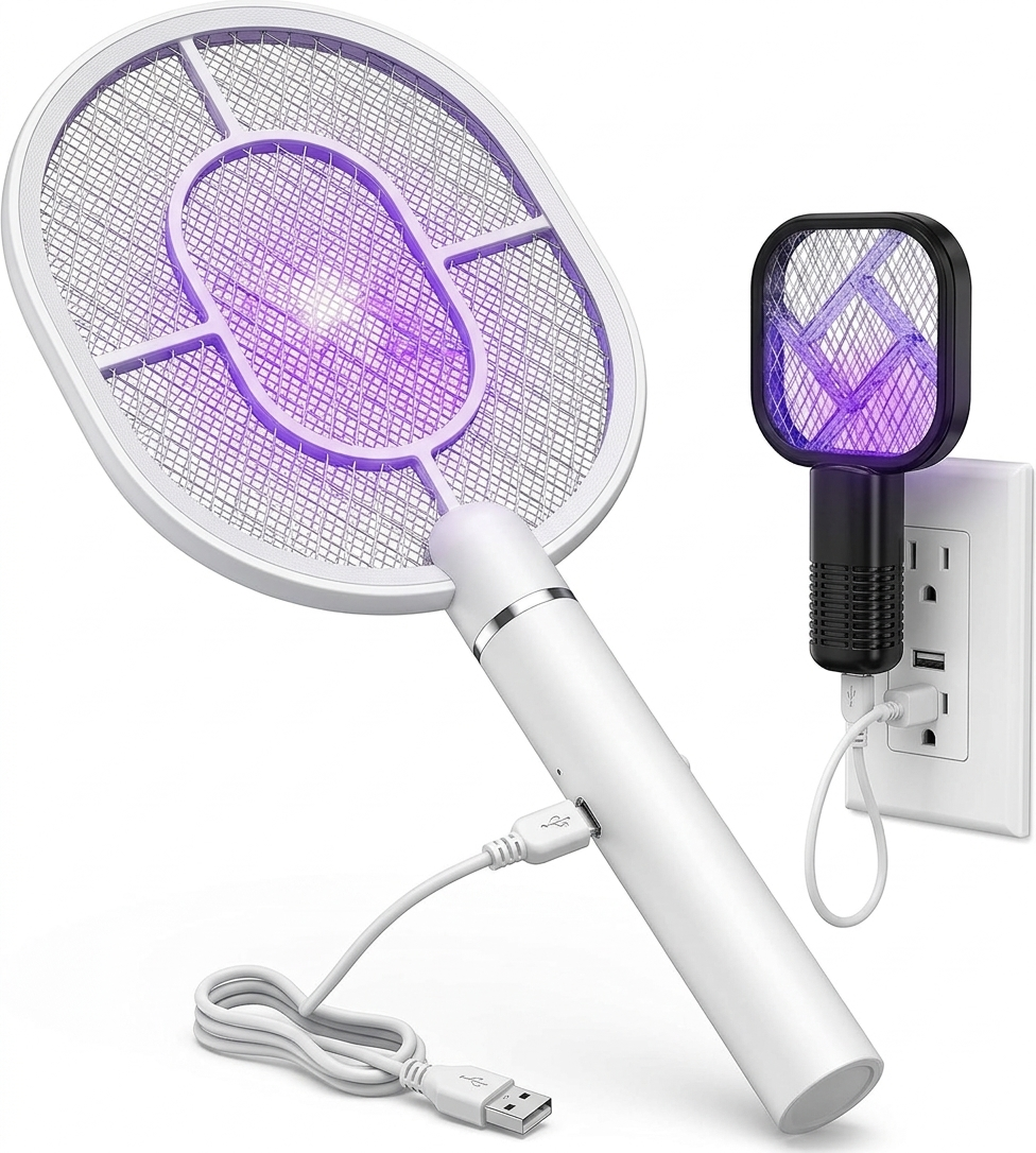 Rechargeable Electric Mosquito Killer Racket with UV Light | USB Fast Charging Bug Zapper