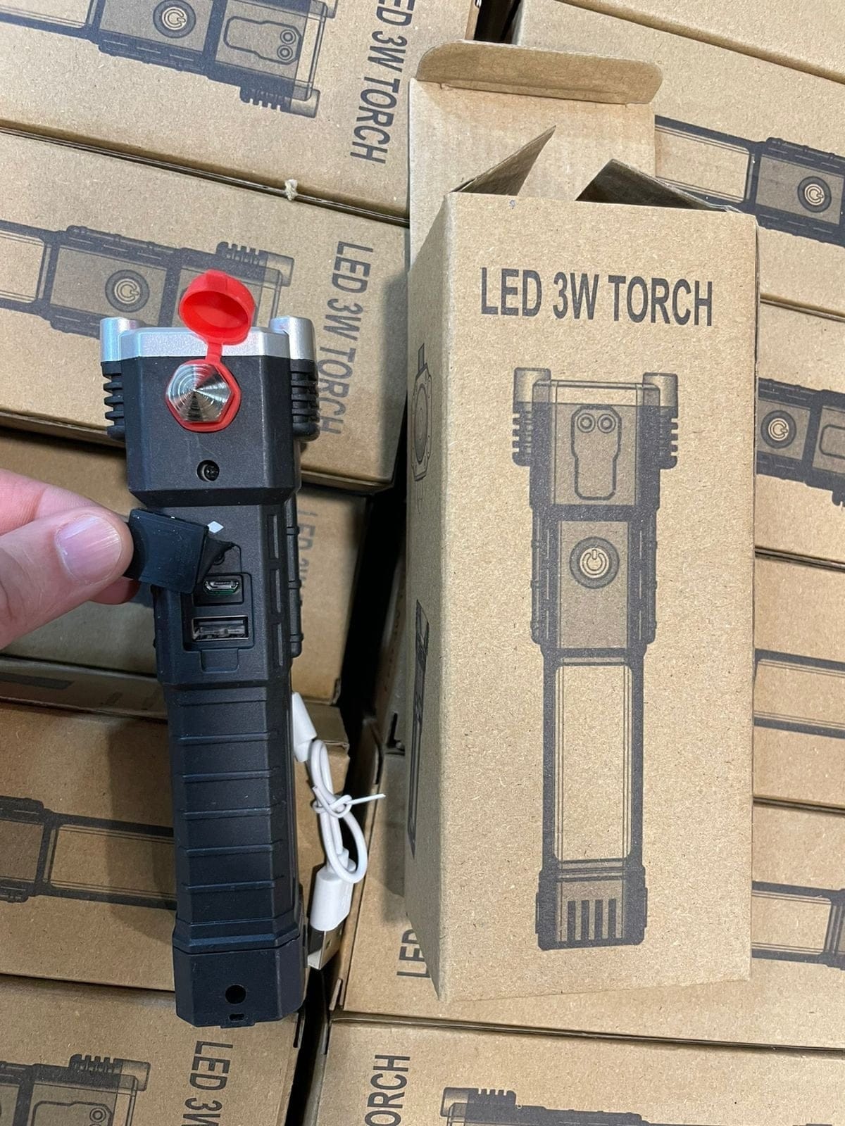 Multifunction Emergency Hammer Flashlight with Power Bank