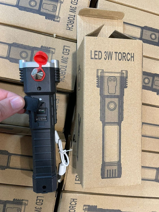 Multifunction Emergency Hammer Flashlight with Power Bank