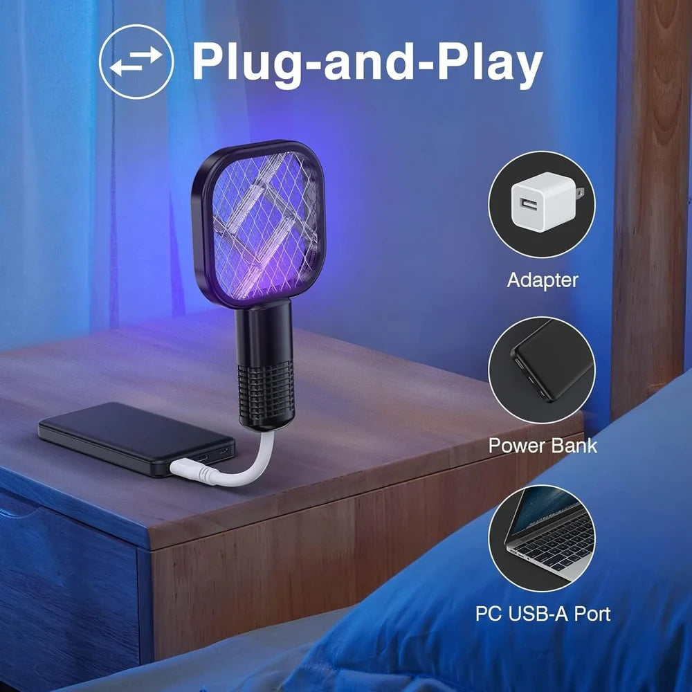 Rechargeable Electric Mosquito Killer Racket with UV Light | USB Fast Charging Bug Zapper