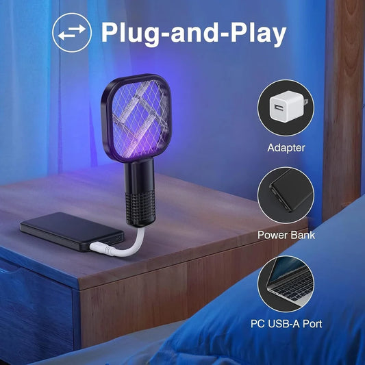 Rechargeable Electric Mosquito Killer Racket with UV Light | USB Fast Charging Bug Zapper